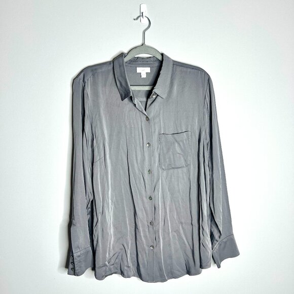 J. Jill Slate Gray Button-Up Collared Tunic Top 100% Lenzing Viscose Minimalist - Picture 1 of 4